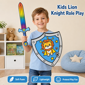 Ensemble d'épée et bouclier en mousse EVA souple pour enfants, motif Lion de dessin animé, lame arc-en-ciel, jouet de jeu de rôle Chevalier pour garçons - Product Image 1