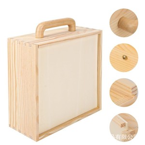 Caja de almacenamiento de madera con tapa extraíble, rectangular, de color sólido, portátil, con asa, para recuerdos de boda, empaque de dulces, bricolaje, graffiti - Product Image 5