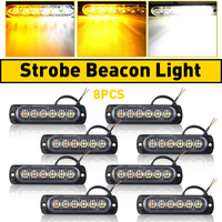 AUXITO 8X Feux de signalisation d'urgence pour voiture et camion, 6 LED, ambre et blanc, clignotants de danger, feux stroboscopiques