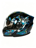 Casque de moto certifié 3C à double lentille avec feu arrière Graffiti