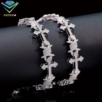 Bracelet chaîne à maillons en croix glacée en argent sterling 925 avec diamant moissanite VVS de 14 mm, cadeau de luxe hip-hop pour homme