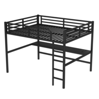 Lit superposé en acier avec bureau et garde-corps/échelle pour adultes/enfants/adolescents, idéal pour appartements et hôtels, bureau noir