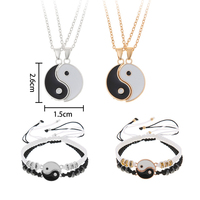 Bijoux d'amitié en émail pour couple, pendentif lune plaqué or, collier pendentif ying yang