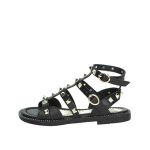 Sandali piatti neri con borchie e cinturini, calzature da donna - Product Image 1