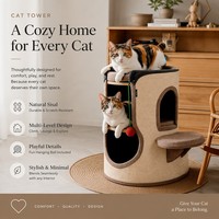 Arbre à chat cylindrique à 2 niveaux de style nordique, entièrement recouvert de sisal, avec base antidérapante et plateforme supérieure pour l'intérieur