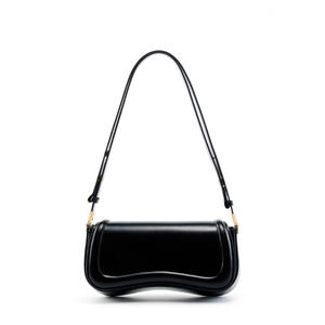 Bolso de Hombro de Cuero Negro con Forma de Ola - Estilo Vintage para Dama, Cuero de Grano Liso, Herrajes Dorados, OEM para Boutiques a la Moda - Product Image 1