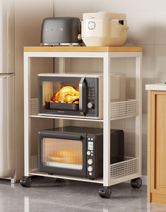 Carrito de almacenamiento rodante de tres niveles con estantes de malla para organizar el horno microondas y otros electrodomésticos de la cocina - Product Image 4