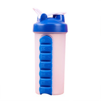 Vaso mezclador deportivo de 600 ml con asa, organizador de pastillas para 7 días, con cierre, para beber directamente, apto para microondas, directo de fábrica