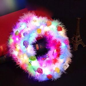 Serre-tête lumineux en plumes et roses avec nœud, <span class=keywords><strong>couronne</strong></span> florale tendance pour la photographie et les fêtes - Product Image 6