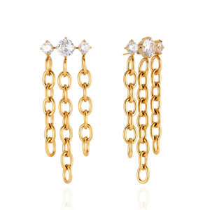 18K Stainless Steel Zircon Chain <b>Tassel</b> Drop <b>Earrings</b> For Women Party Jewelry - Product Image 5