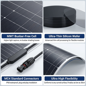 แผงโซลาร์เซลล์แบบยืดหยุ่น 520W ETFE โมโนคริสตัลไลน์ สำหรับรถบ้าน เรือ แคมป์ปิ้ง กันน้ำ IP67 ประสิทธิภาพ 21% - Product Image 5