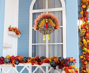Décorations de porte de Thanksgiving décor de dinde couronne de Thanksgiving décorations de dinde automne Thanksgiving porte cintre gobble - Product Image 4