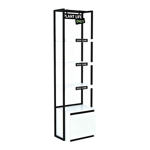 Expositor de pie para productos de cuidado de la piel con cajón de almacenamiento, mueble metálico independiente de varios niveles para tiendas de belleza. - Product Image 2