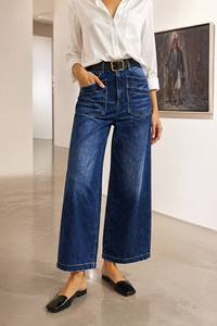 Jeans <span class=keywords><strong>de</strong></span> Mujer <span class=keywords><strong>de</strong></span> Cintura Alta, Pierna Ancha, Bolsillos con Parches, Estilo Holgado, Cinturón Negro con Hebilla Dorada, Minimalista - Product Image 4