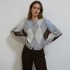 <strong>Argyle</strong> Jacquard Wool Cardigans With Buttons Women's <strong>Sweater</strong> Autumn Winter Hot-sale Wool <strong>Sweater</strong> - Product Image 3