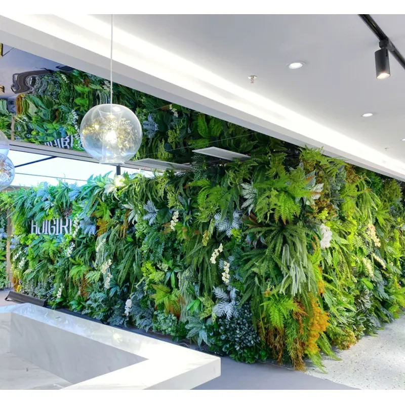2023 새로운 레스토랑 녹색 식물 장식 시뮬레이션 식물 벽 녹색 식물 벽 인공 잔디 그물 빨간 배경 벽 꽃