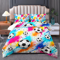 Ensemble de couette pour enfants motif terrain de football et ballon de soccer, taille Queen, en microfibre respirante, design contemporain pour garçons et filles
