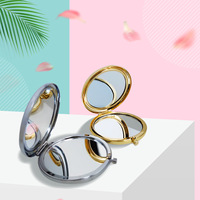 Cermin Rias Lipat Bulat Warna Rose Gold dengan Logo Custom untuk Cermin Saku Mini Genggam