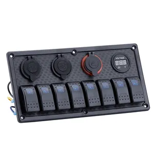 12Gang ON OFF Dual Led 12V Power Socket Waterproof 5V 3.1A Voltmeter Illuminated Marine Rocker Switch Panel