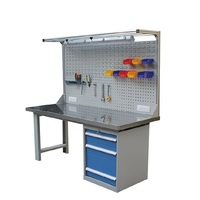 Table de travail en fer avec panneau perforé, armoire en acier inoxydable personnalisée OEM