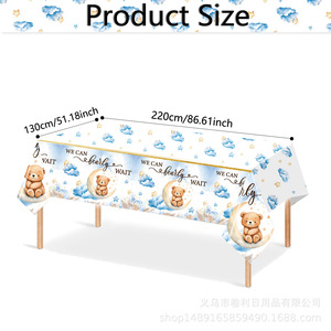 Teddy Bear Baby Shower Party Decorations <b>Tablecloth</b> Plastic <b>Rectangle</b> Blue Watercolor Design Birthday Venue Props - Product Image 3