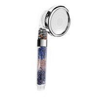Pommeau de douche portable haut de gamme 3 réglages avec filtre ionique et perles de pierre Crystalya, finition chromée, pour usage domestique