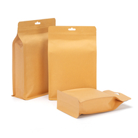 Sachets en gros personnalisés de qualité alimentaire à fond plat, avec fermeture éclair supérieure et huit soudures latérales, en matériaux recyclés, pour chips, snacks, aliments pour animaux de compagnie, en kraft