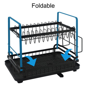 Escurridor de Platos Plegable de Acero Inoxidable de 2 Niveles, Estantes de Almacenamiento con Tubo de Drenaje, Organizador de Fregadero de Cocina, Decoración del Hogar - Product Image 5