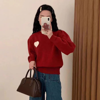2024 printemps nouveauté filles col rond à manches longues surdimensionné amour coeur Jacquard motif pull pull