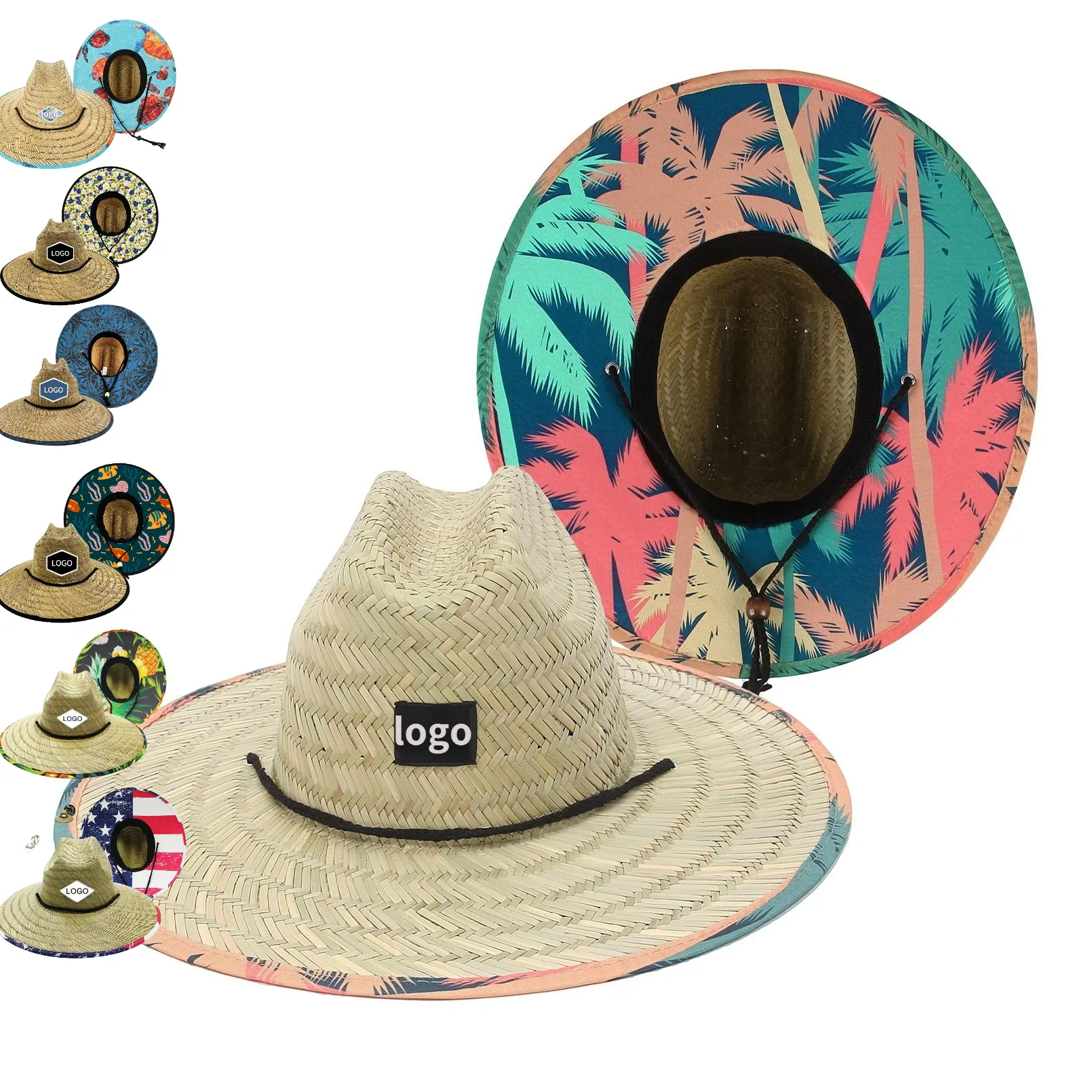 Droppshiping upf 50 güneş koruma Sombrero de paja erkekler hasır elbise içi boş çim cankurtaran plaj hasır şapka sörf