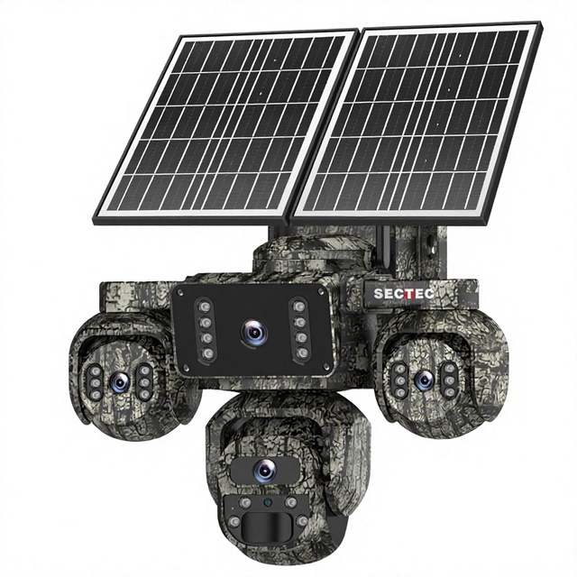 20MP 4 Lens Solar PTZ Camera Outdoor Wireless 4G WiFi Solar Powered Security CCTV Solar Panel Cloud AI Human Detection 360