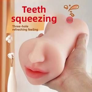 Dubbele kop mannelijke masturbatie cup drie-in-één seksspeeltje voor volwassenen orale anale functies met dubbele kanalen gemaakt van TPE met <span class=keywords><strong>vagina</strong></span> - Product Image 2