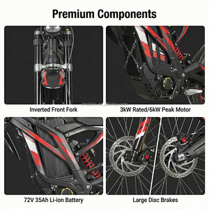 Fast Speed High Performance Motocross <b>72V</b> 35Ah Full Suspension Mountain E-Dirt Bike for Adults - Product Image 2