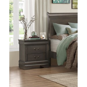 Comodino Classico Stile Luigi Filippo con 2 Cassetti, Finitura Grigio Invecchiato, Arredamento Tradizionale per Camera da Letto - Product Image 5