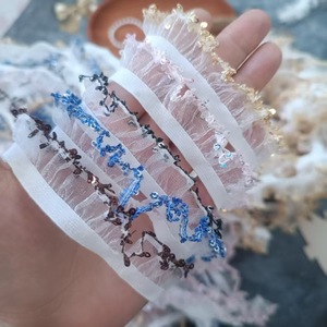 Bordure en dentelle à volants en organza à sequins de 1,5 cm, style chinois, vêtements pour enfants, fleur de poitrine pour bébé, textile de maison, élasticité en dentelle - Product Image 5