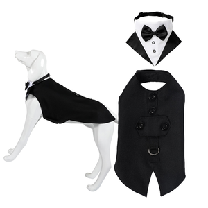 Ensemble de costume de smoking de luxe classique personnalisé pour chien Tanpopo avec collier, bandana, nœud papillon et chemise de cérémonie pour animaux de compagnie pour mariage et fête - Product Image 1