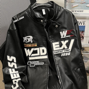 Giacca Bomber in Pelle PU con Ricami Stile Moto Retrò, Abbigliamento da Pilota per <span class=keywords><strong>Uomo</strong></span>, <span class=keywords><strong>Primavera</strong></span> e Autunno - Product Image 4