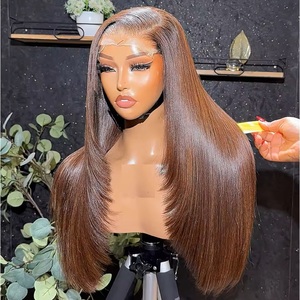 Parrucche in <span class=keywords><strong>Capelli</strong></span> Umani Lisci Marrone Cioccolato con Effetto Ombré per Donne, Densità 250, Parrucca Frontale in Pizzo HD 13x6, 100% <span class=keywords><strong>Capelli</strong></span> Umani Brasiliani - Product Image 1