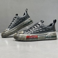 Baskets montantes à lacets pour hommes en cuir pleine fleur véritable haut de gamme, tendance, polyvalentes, blanches, de luxe de niche, couleur unie, semelle en caoutchouc