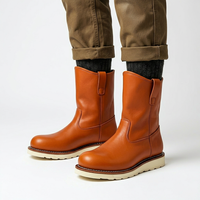 Bottes de travail antidérapantes pour hommes, à enfiler, en cuir, avec semelle compensée Goodyear Welt, bottines élastiques à cheville libre, vente en gros OEM ODM