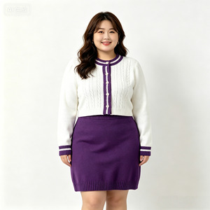 Abito in <span class=keywords><strong>Maglia</strong></span> Casual da Donna Taglie Forti, <span class=keywords><strong>Vestito</strong></span> Midi in <span class=keywords><strong>Maglia</strong></span> per Donne Curvy, Completo Due Pezzi con Ricami - Product Image 1
