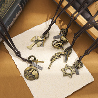 Collier unisexe en cuir style rétro avec pendentif, cordon en cuir réglable, bijoux vintage, cadeau pour hommes et femmes