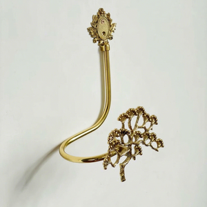 Antique Gold <b>Curtain</b> Holdback <b>With</b> Floral Design Traditional Style Metal <b>Hook</b> Decorative Window Hardware - Product Image 1