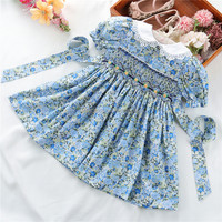 Robes d'été jaunes à fleurs pour bébés vêtements smockés brodés à la main en coton vente en gros boutiques de vêtements pour enfants c221678
