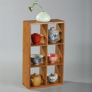 New Chinese Style Bamboo Desk Display Shelf Six And Nine Compartment Tea Set Storage Rack Teacup Holder - Product Image 4