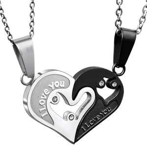 Collar con Colgante de Corazón de Acero Inoxidable con la Inscripción 'I Love You', Regalo para Parejas, con Incrustaciones en Azul, Negro y Dorado, para Uso Diario - Product Image 2