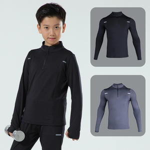 Детский спортивный костюм унисекс для осени и зимы, быстросохнущий, из спандекса/полиэстера, с воротником-стойкой, однотонный, с длинными рукавами, для активного отдыха - Product Image 2