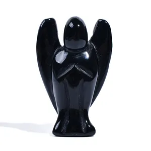 Groothandel natuurlijke grote 3, 4, 5 inch edelsteen Black obsidian crystal angel