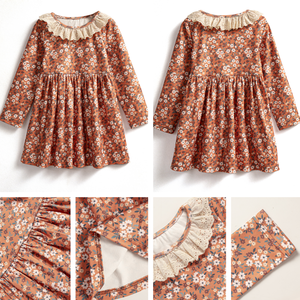 Robe Fille Imprimé Fleuri Manches Longues Polaire Douce Noël Hiver Maternelle Élégante Couleurs Assorties - Product Image 4