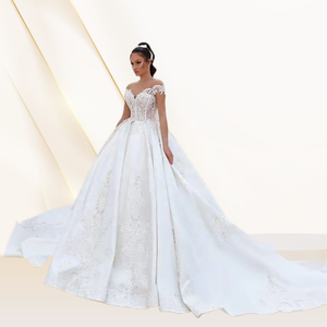 Nouvelle Robe de Mariée Élégante 2024 avec Broderie, Robe de Mariée de Luxe à Épaule Unique avec Traîne en Dentelle, Robe de Mariée Simple Haut de Gamme à Paillettes - Product Image 1